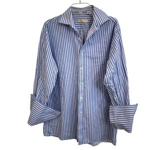 MICHAEL KORS Men's Blue White Stripe French Cuff Shirt Sz 16 34/35 Regular Fit